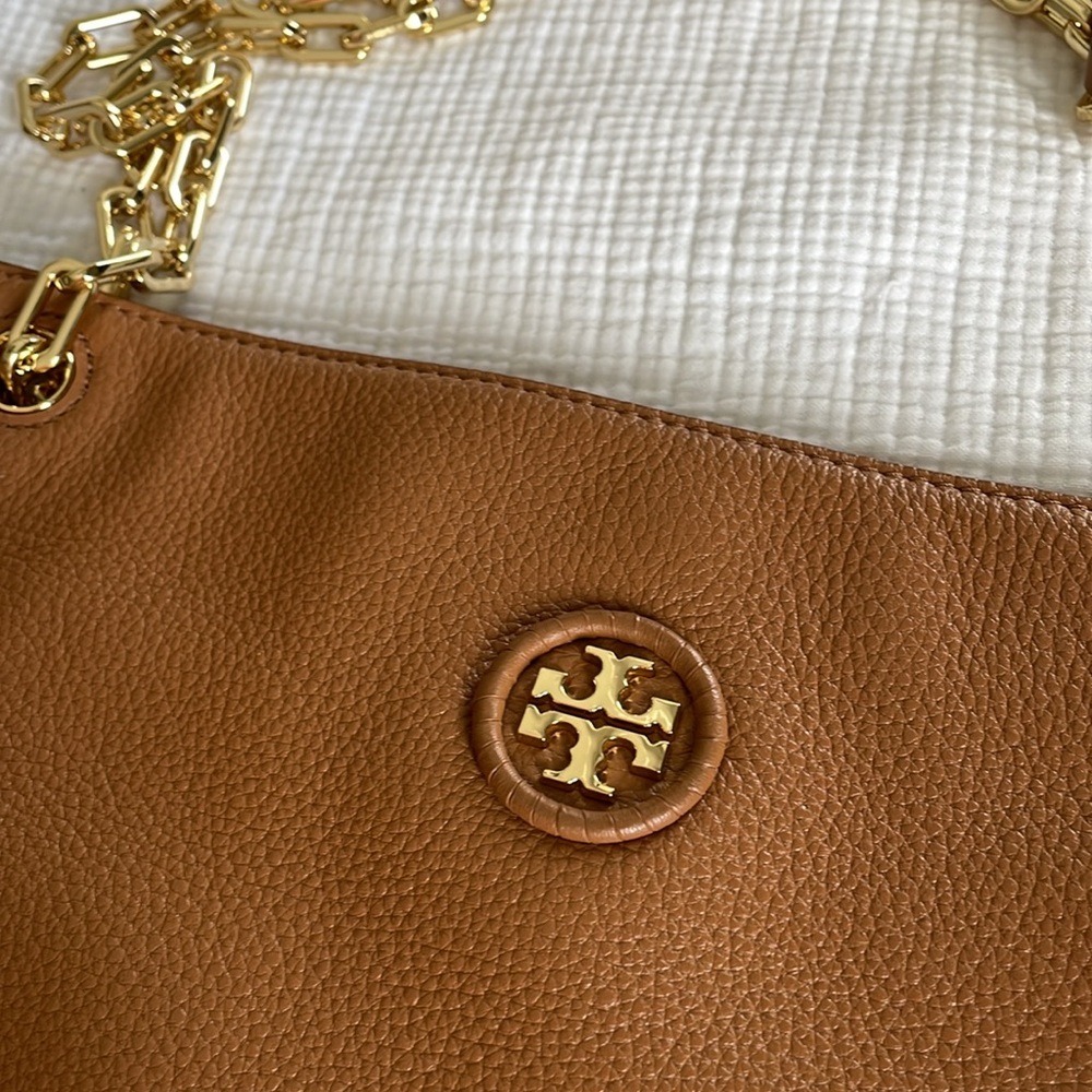 Tory Burch Brown Leather Bag with Gold Chain - Picture 3 of 10